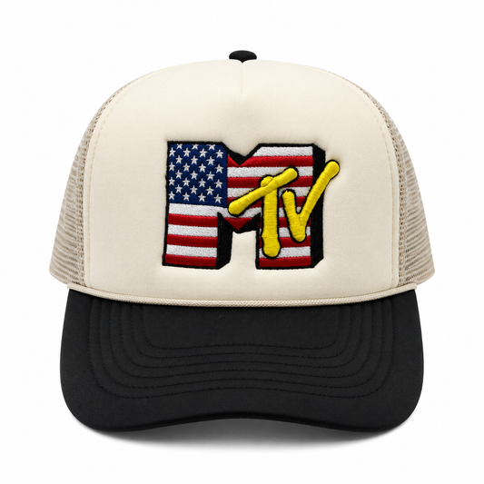 USA MTV Mesh Trucker Snapback (Beige/Black)