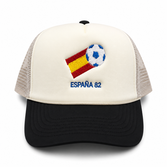 Spain Espana 82 WC Mesh Trucker Snapback (Beige/Black)